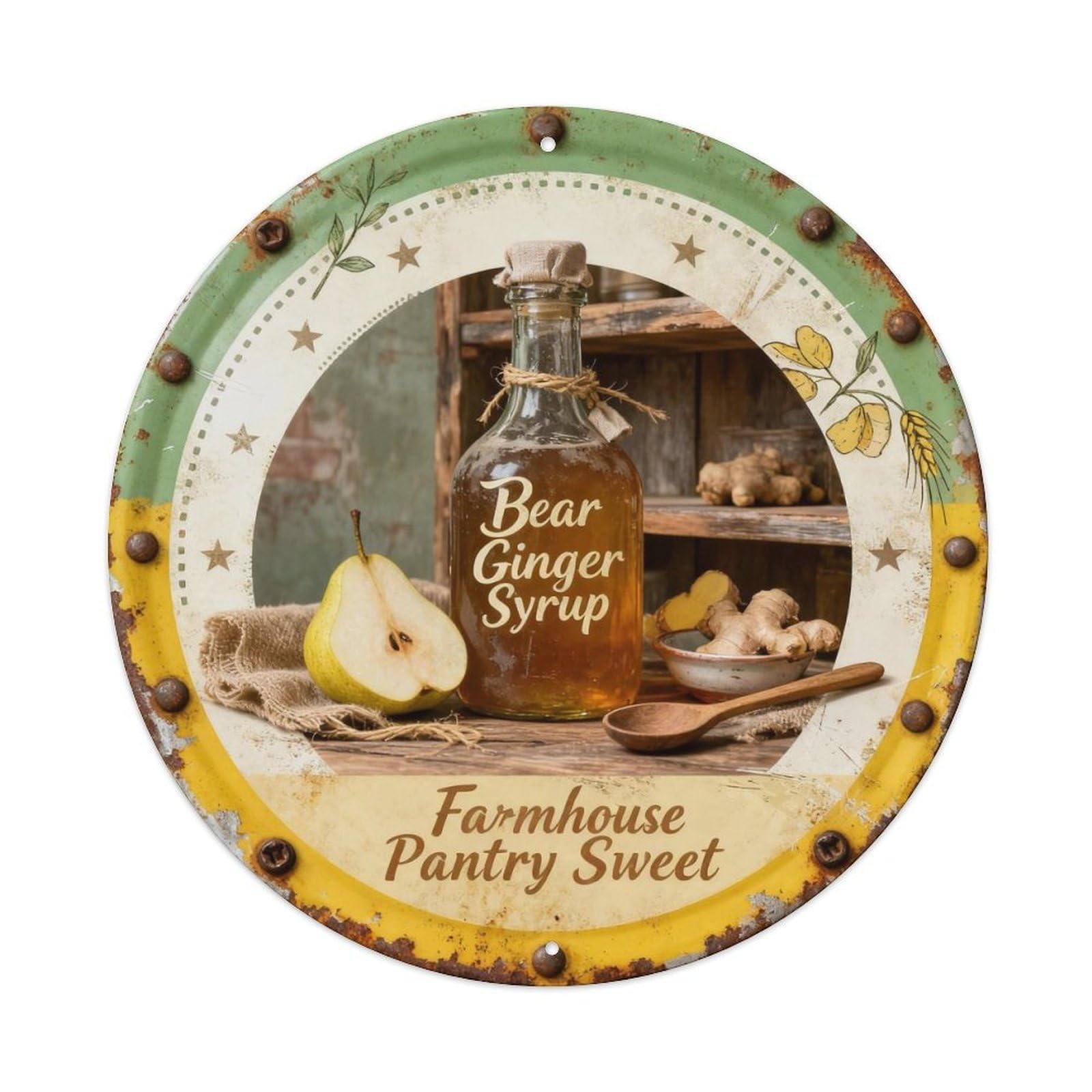 Pear Ginger Syrup Metal Tin Sign Plaque