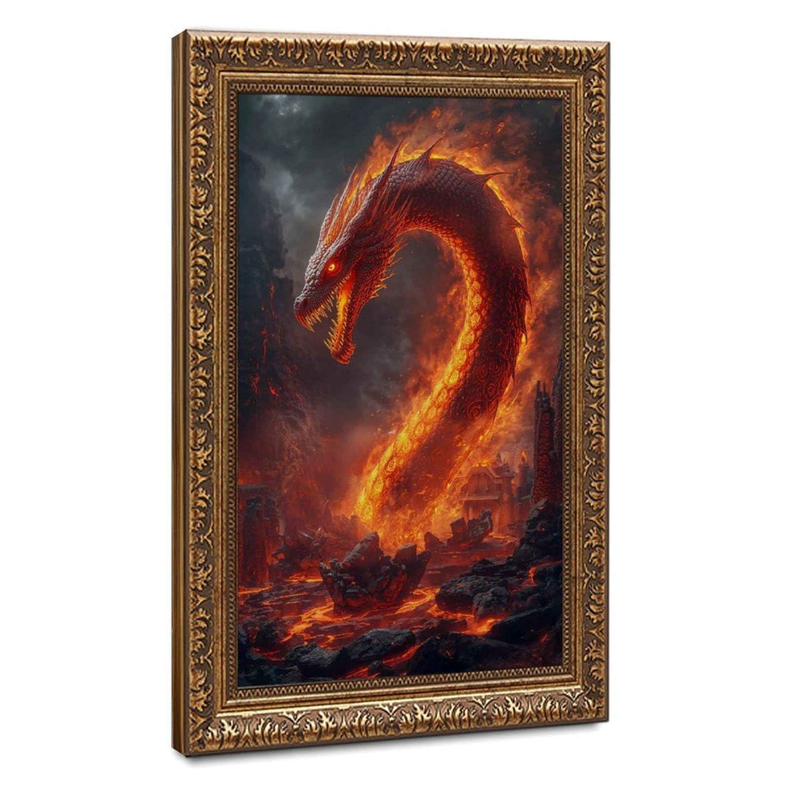 Bareronor Fire Dragon - Fantasy Dragon Canvas Poster Bedroom Decor Landscape Office Room Decor Gift 24" L X 36" W