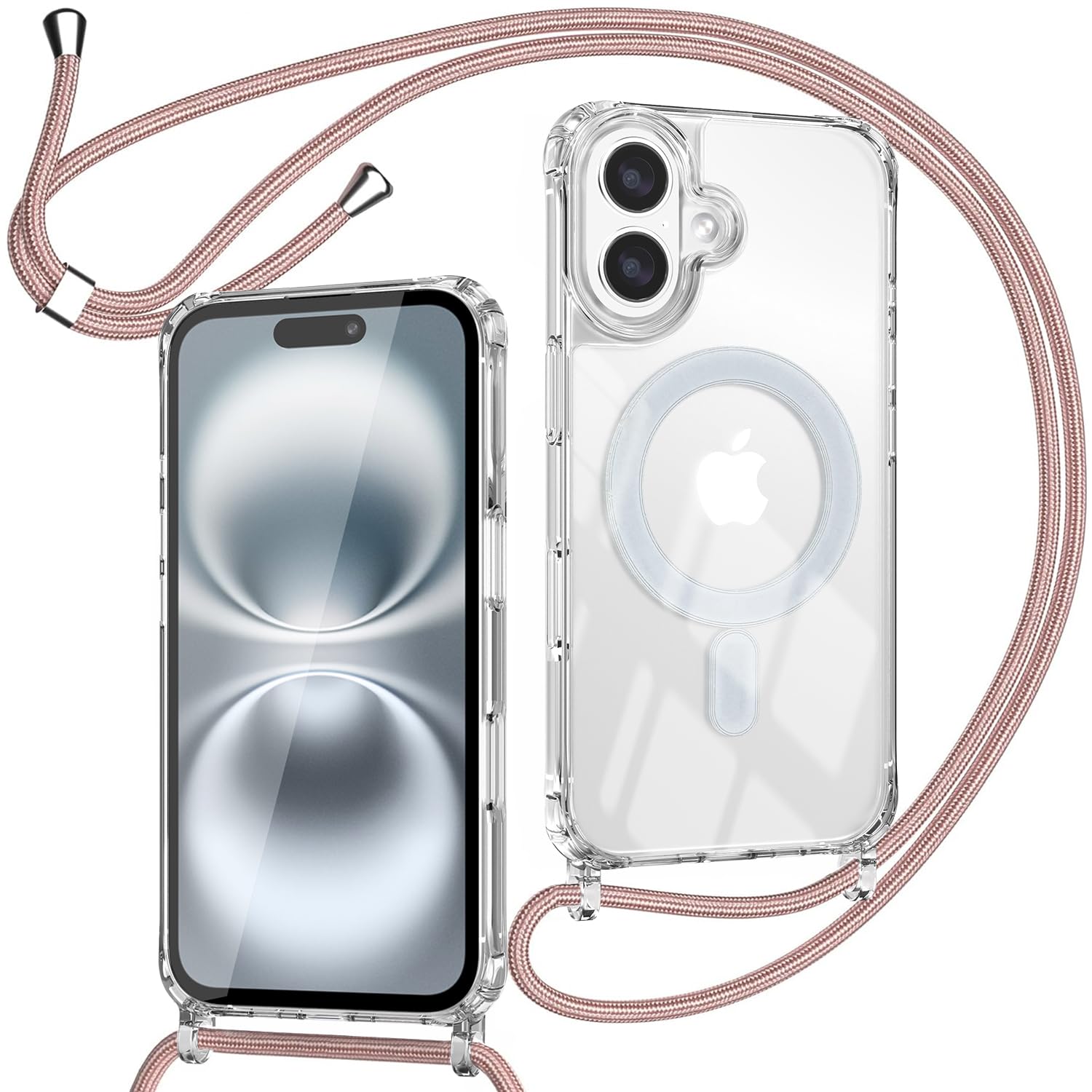 ZYIMOU für iPhone 16 Hülle mit Band, Handyhülle iPhone 16 Pro Handykette Hülle mit Kette Schutzhülle Kordel zum Umhängen Transparent Weich TPU Silikon Bumper
