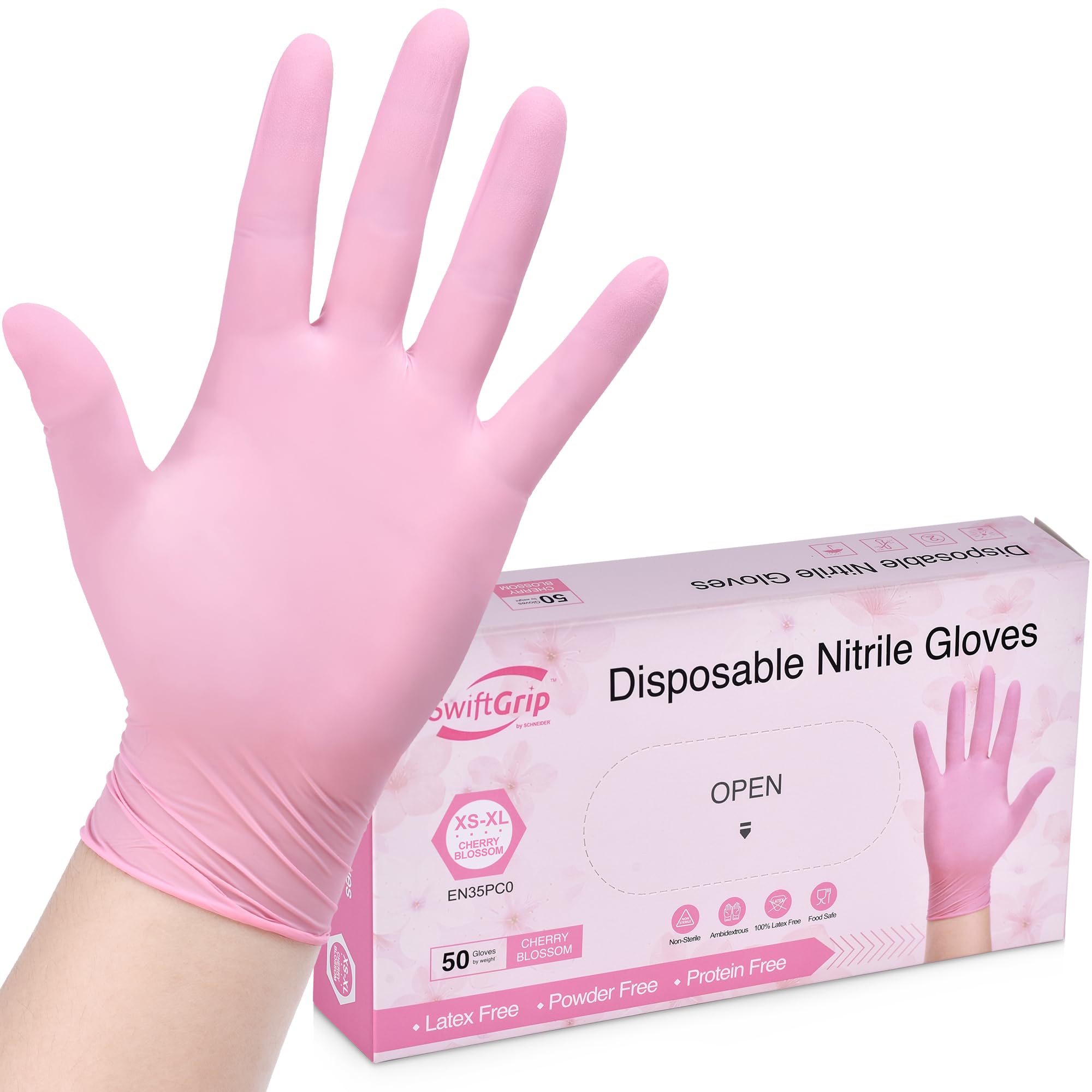 SwiftGrip Pink Nitrile Gloves, 3mil, Pink Industrial Gloves Disposable Latex Free, Pink