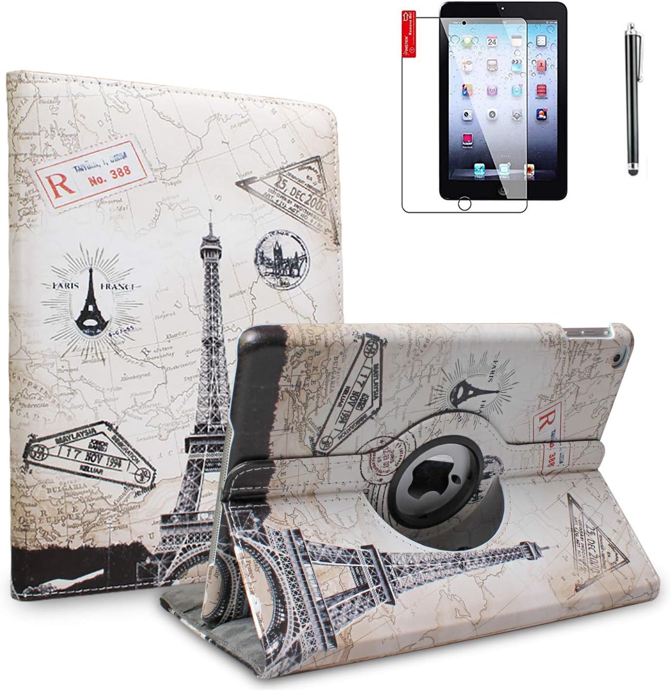 NEWQIANG iPad 9.7 inch 2nd 3rd 4th Generation Case Cover with Screen Protector and Stylus - Model A1395 A1416 A1458-360 Degree Rotating Stand, Auto Sleep Wake, Shockproof (Travel)