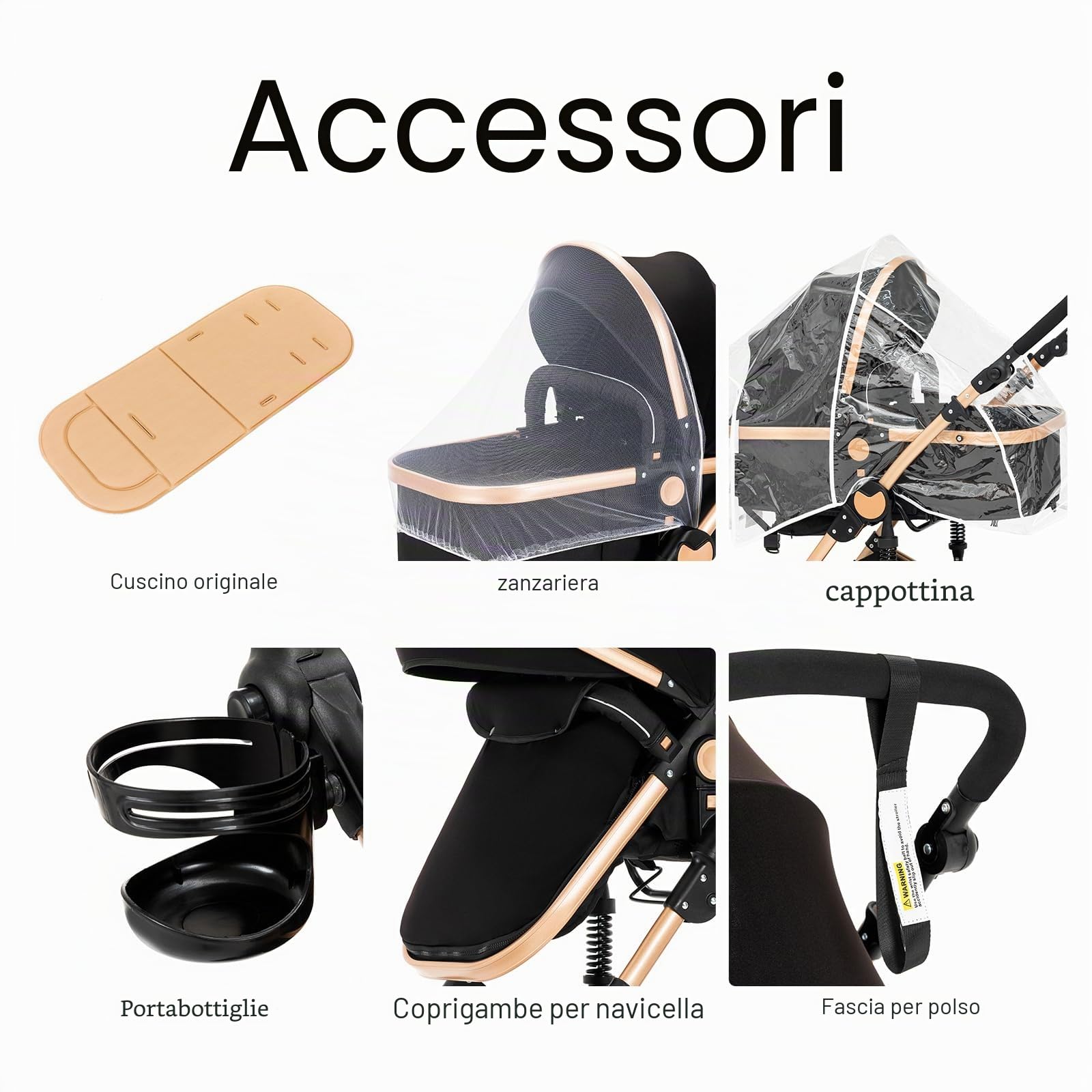 MoLi Passeggino Trio, Passeggino 3 in 1 con Doppia Modalità Push Reversibile, Trio Passeggino Neonati con Grande Navicella, Carrozzina per Neonati in Alluminio Pieghevole (588 Tawny)