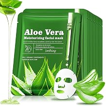 12 Pack Aloe Vera Face Mask Hydrating Skincare Sheet for All Skin | Long Lasting Moisturizing Soothing Refreshing Hyaluronic Acid Facial Skincare Sheets for Spa Sunburn Relief