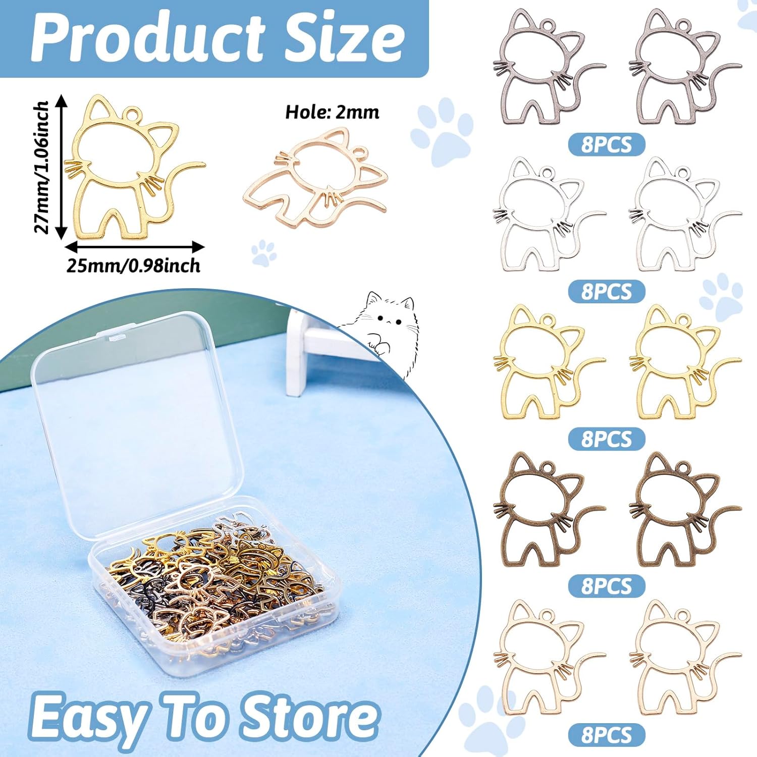 Craftdady 40Pcs Cat Open Back Bezel Pendants 27x25mm Cute Kitten Blank Hollow Pressed Frame Charms Animal Alloy Dangle Charms Resin Casting Pendants for DIY Crafts Earring Necklace Jewelry Making - Image 2