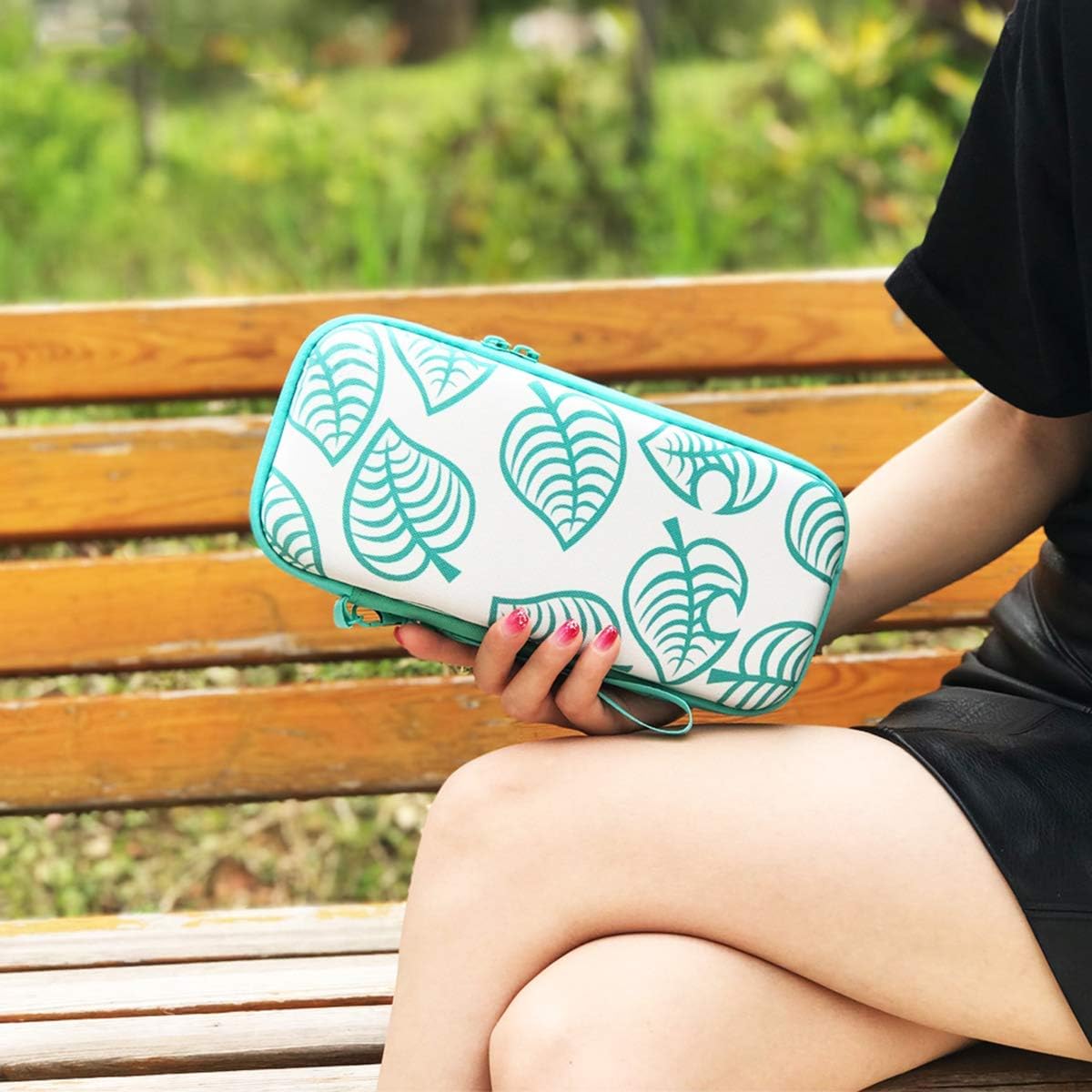 Switch Accessories Bundle for Animal Leaf Crossing, Switch Carrying Case with Playstand & Screen Protector & 4 Thumb Grip Caps & Protective Cover & Charging Cable