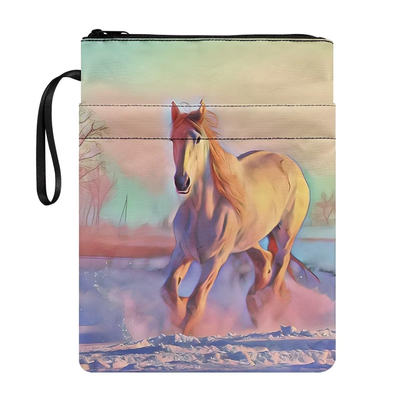 NETILGEN White Horse Book Covers for Paperback, Notebook, Textbook, 11.4" x 8.7" Book Protector Cover with Zipper Book Nerd Gifts for Teen Adult — image 1