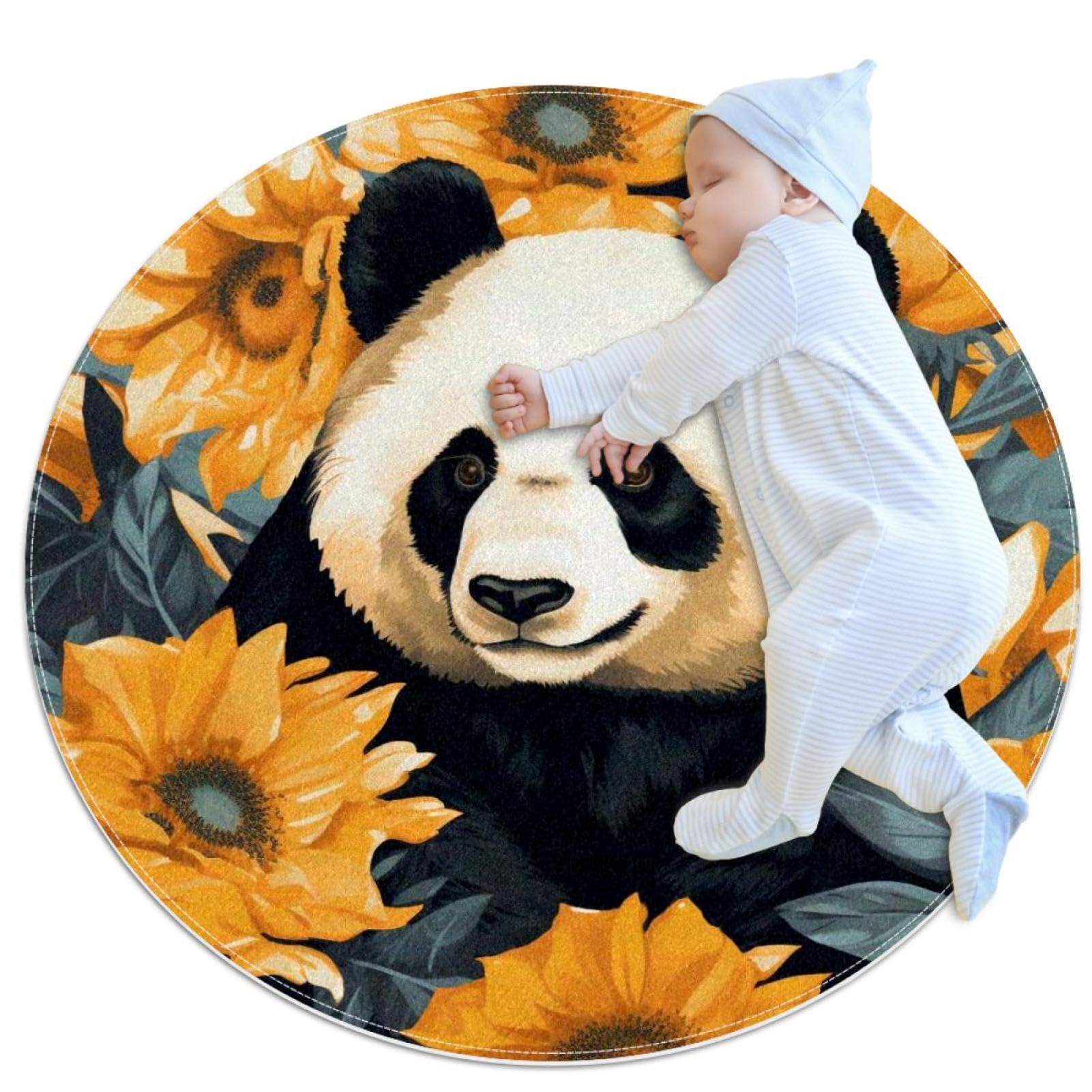 Tapis de chambre d'enfant rond motif plume de paon et douceur au sol