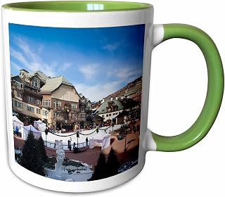 3dRose USA, Colorado, Beaver Creek Ski Resort ice rink - US06 WBI0044 - Walter Bibikow 15oz Two-Tone Green Mug