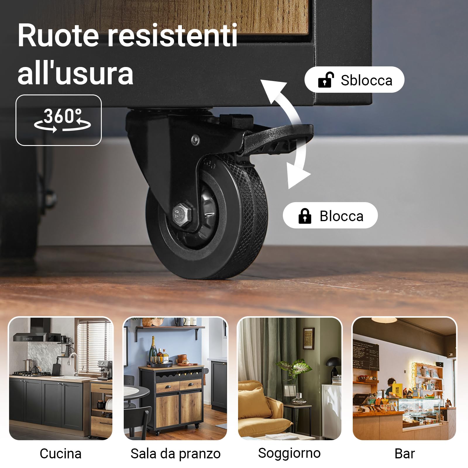 SoBuy Carrello Cucina Con Ruote Credenza Cucina Mobile Cucina Nero 89x40x87cm FKW122-SCH