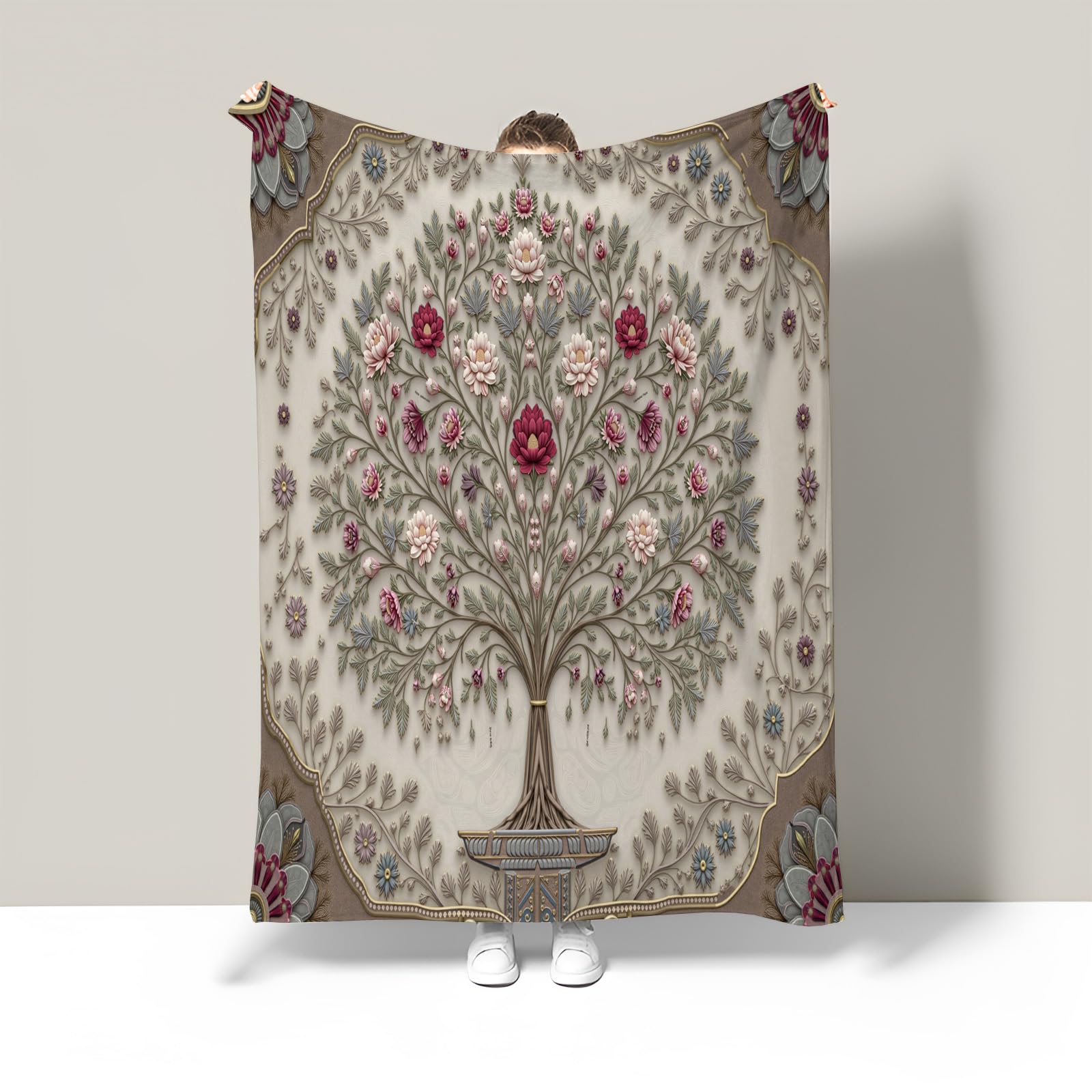 Couverture flanelle motif sapin arbre fantastique coloré, jeté de canapé vitrail
