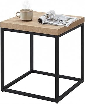 CENSI 18-Inch Natural Oak Accent End Table/Side Table | Extra Thick 1.6" Honey-comb Wood Top, Modern Industrial, Square, Metal and Wood