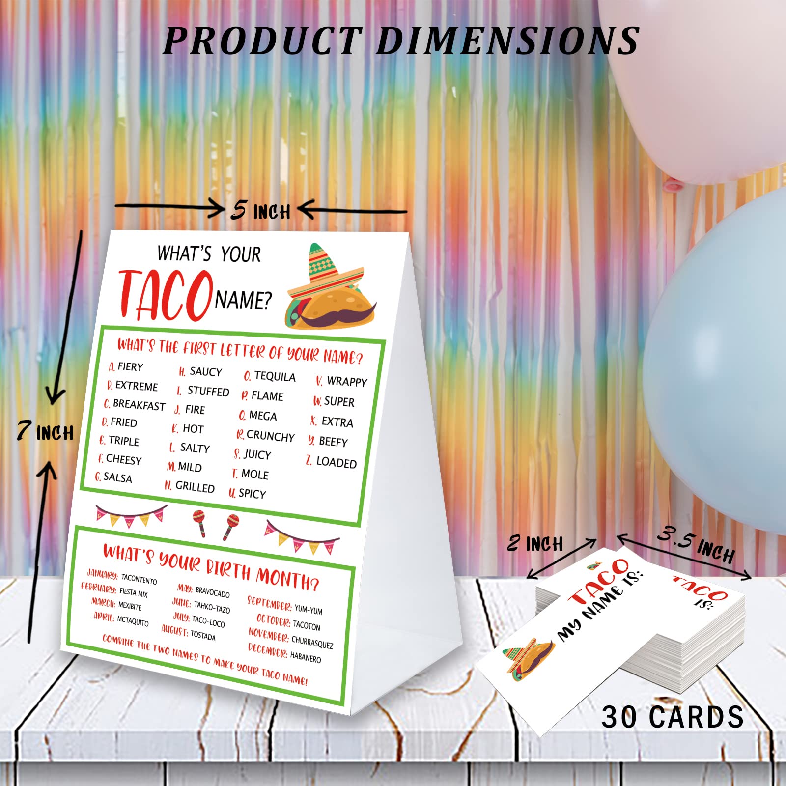What's Your Taco Name Game Sign with Name Tag Stickers for Baby Shower, Baby Shower Decorations, Cinco de Mayo Party Birthday Party Game Fun for Adults & Kids Family Class Office Activity PTWYN14