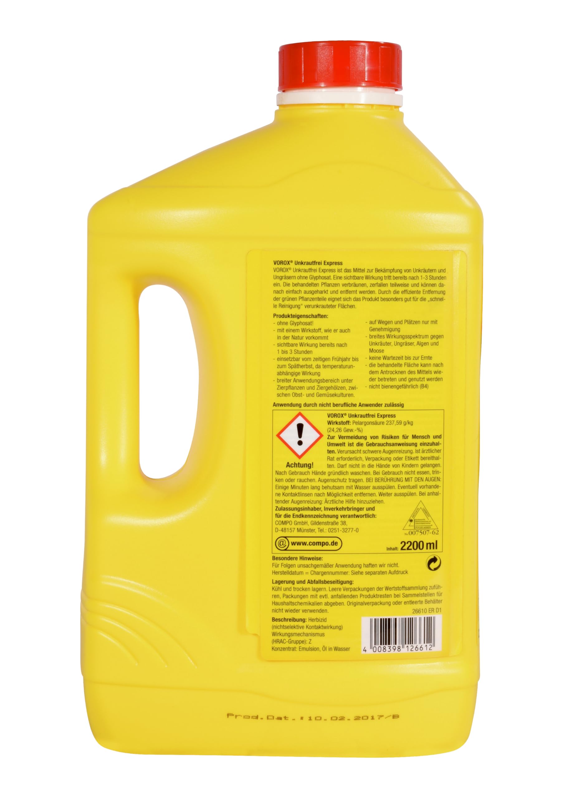 VOROX Unkrautfrei Express - Bekämpfung von Unkräutern an Zierpflanzen, Obst und Gemüse, wirkt gegen Algen, Moos und mehr als 50 Unkräuter - 2,2L Konzentrat - 4,85 Pfund