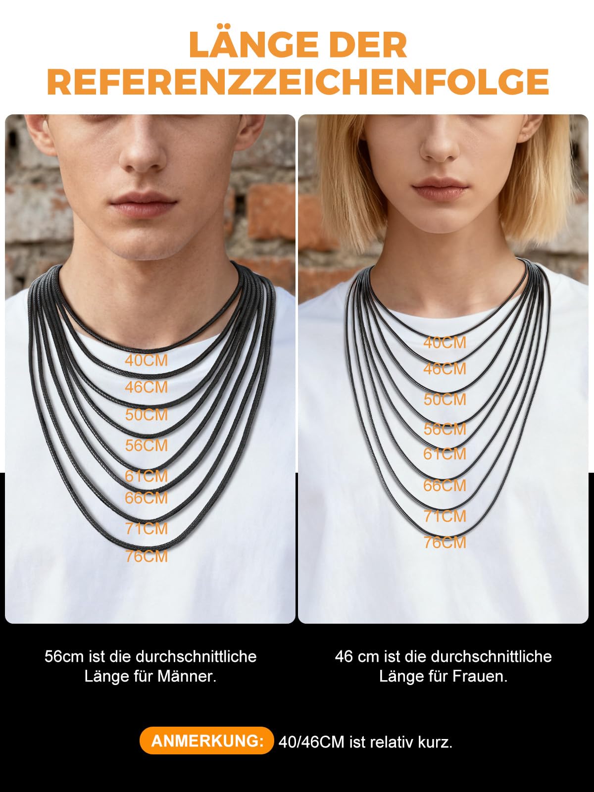 Richsteel Lederkette Herren Leder Halskette Choker für Damen 2/3mm breit Schwarz/Braun mit Drehverschluss Schmuck 40/46/50/56/61/66/71/76 cm Geeignet für Männergeschenke