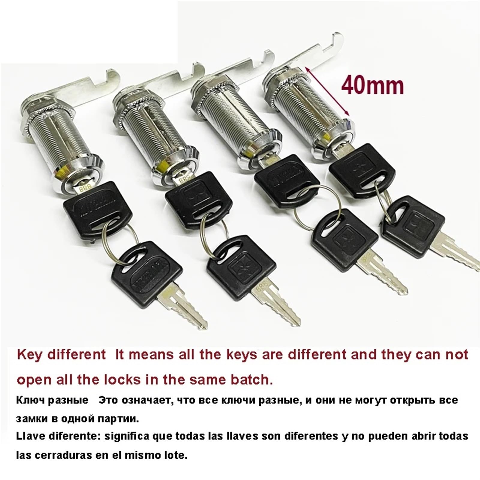 FJSUGAOW 4 Pcs/Bag Drawer Cam Lock with 2 Keys for Door Mailbox Cabinet Tool Box DIY Furniture Hardware HJ03 H (Color : Key Different X 40mm)