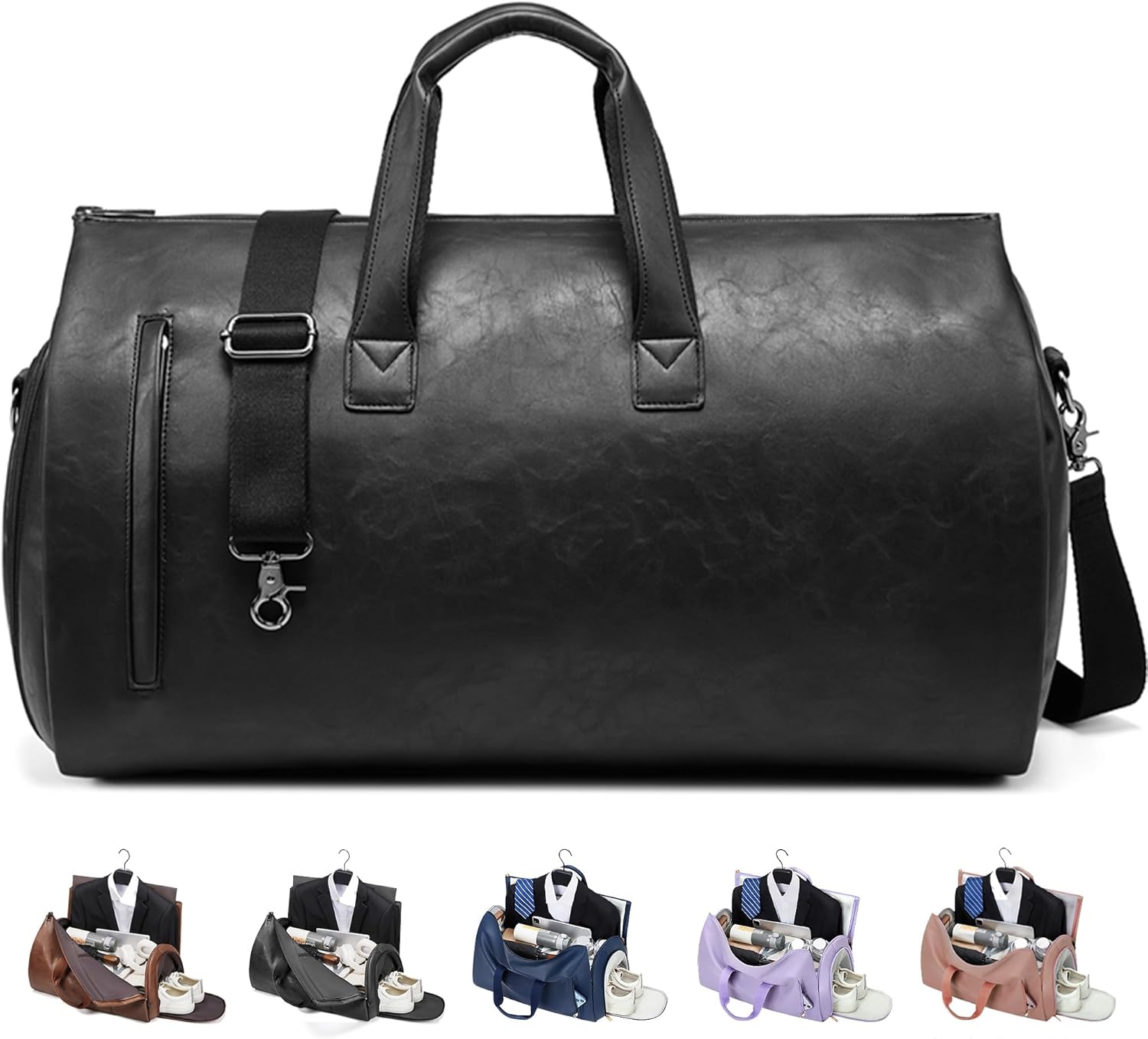 Wymulot Convertible Garment Bag, Carry on Garment Duffel Bag with Shoulder Strap, Men's Women's Travel Clothing Bag with Shoe Compartment, 2-in-1 Hanging Suitcase Suit Business Travel Bag (Black)