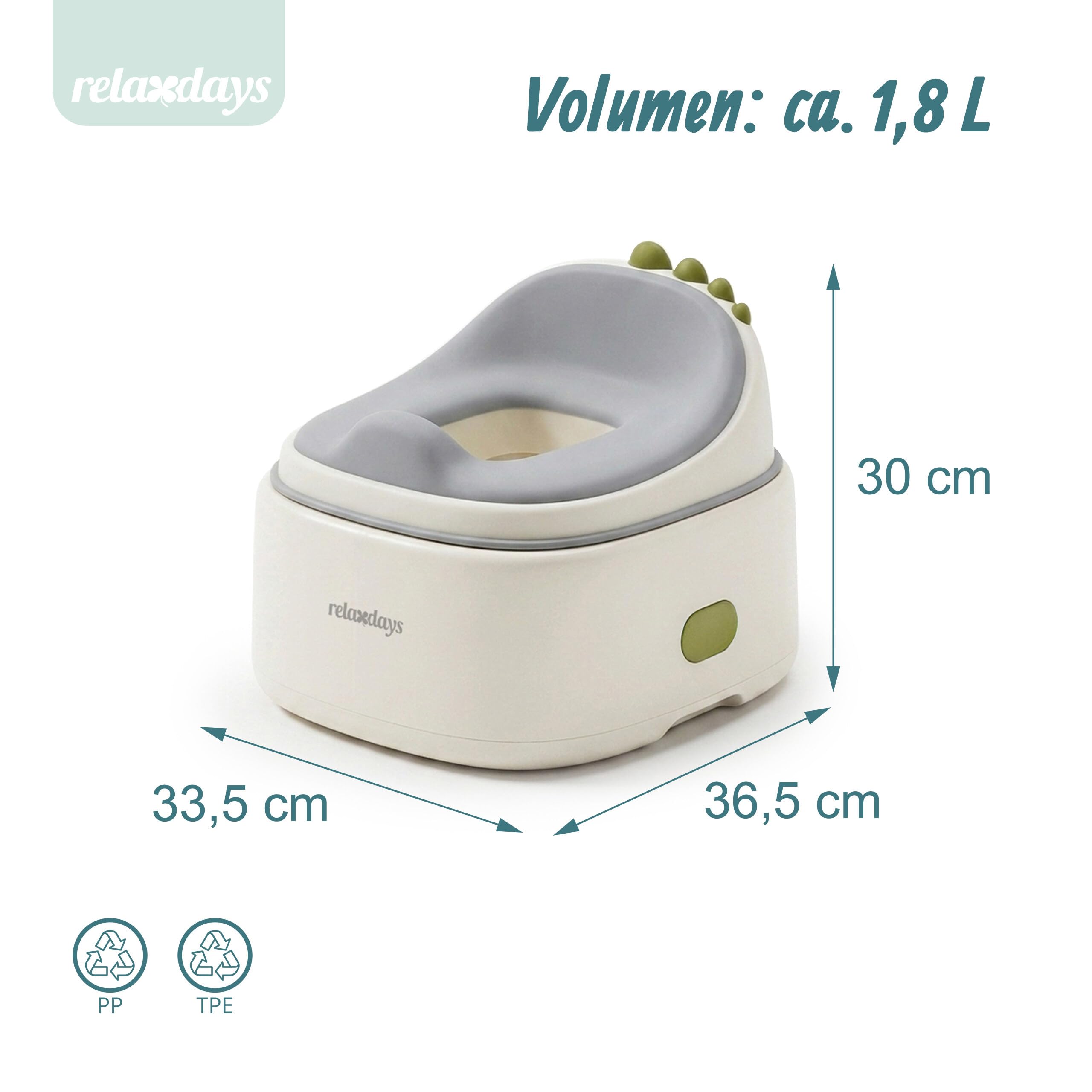 Relaxdays Töpfchen 4-in-1, Dino, Kindertoilette Deckel, HBT: 30x36,5x33,5 cm, WC-Trainer, Aufsatz & Hocker, Reise, blau