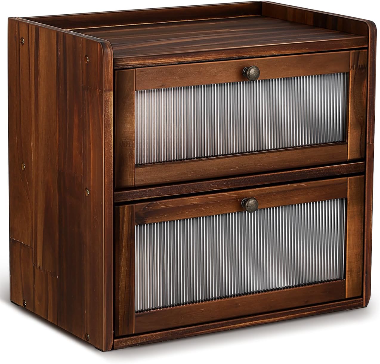 Wooden Double Layer Bread Box for Kitchen Countertop, Large Rustic Farmhouse Bread Bin with Window for Sourdough & Pastries Storage - 2 Tier Food Container