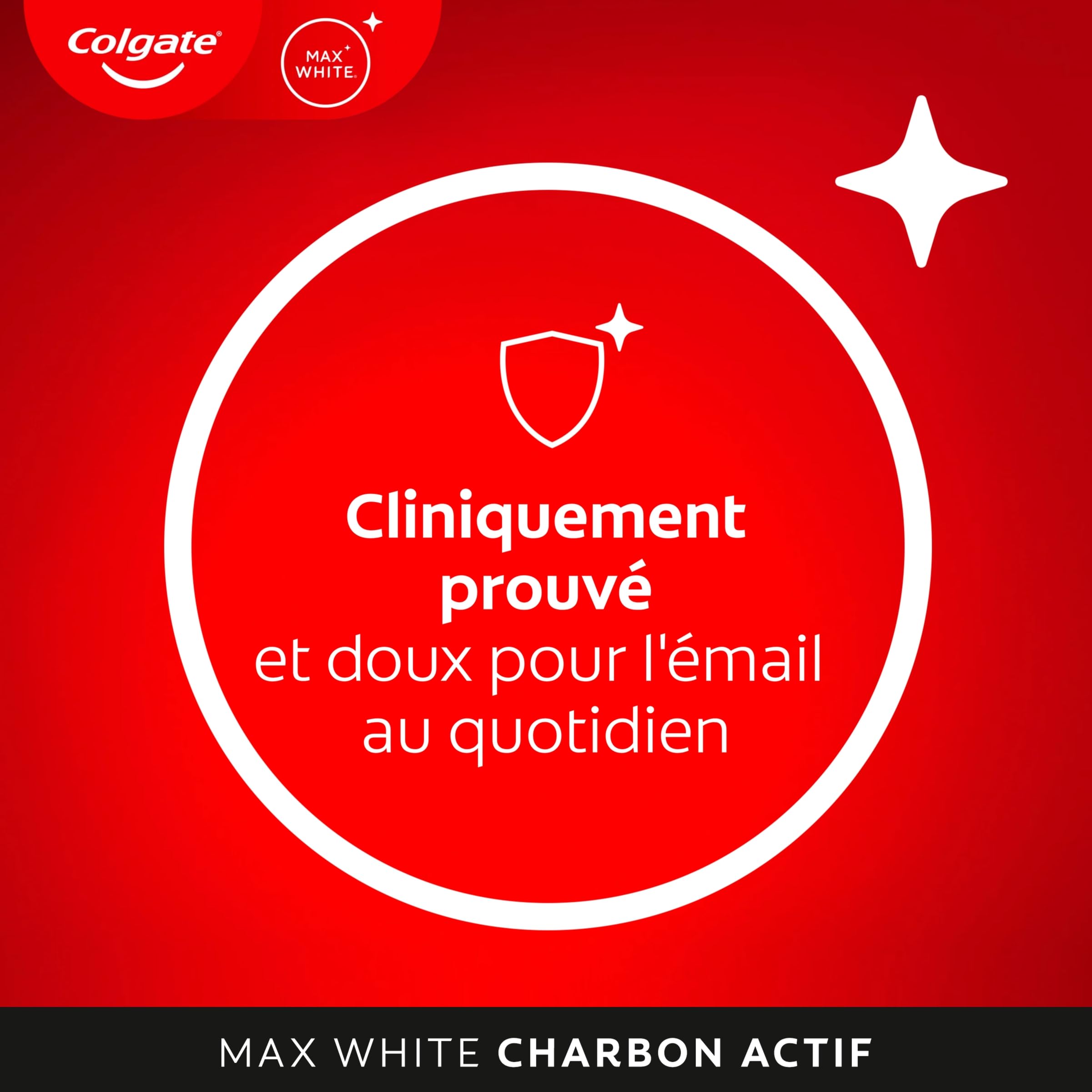 COLGATE - Dentifrice Blanchissant MAX WHITE | Dentifrice au Charbon Actif | Dentifrice Blanchissant | 99 % d'ingrédients d'origine naturelle | Dentifrice COLGATE Lot de 4 x 75ml