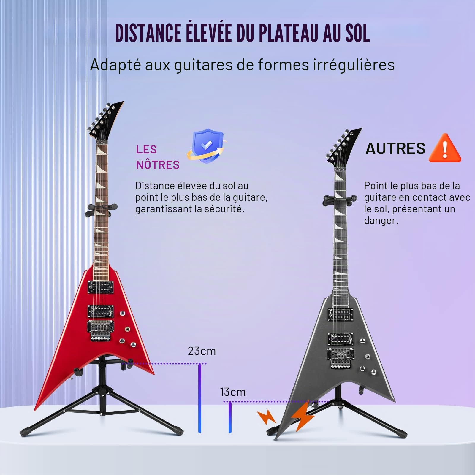 CAHAYA CY0321 Support de guitare avec 2 supports de cou pliable en métal universel pour guitares acoustiques électriques ukulélé, violon, banjo, mandoline