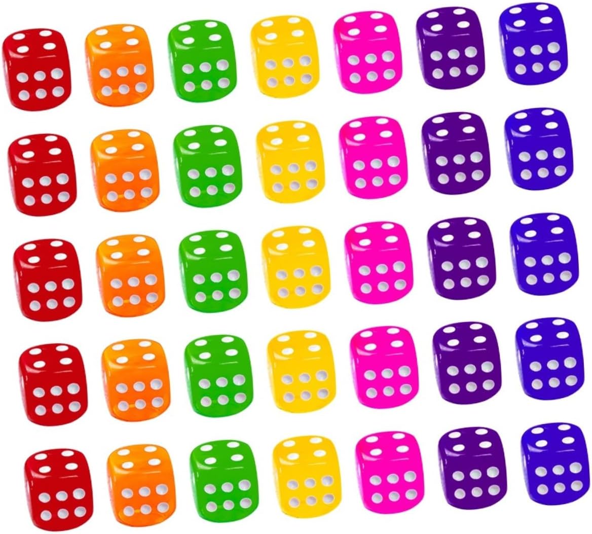 50 Pcs Transparent Acrylic Dice Colorful Sided Game Dice for Board Games Pub Party Entertainment Lightweight Balanced for Indoor Outdoor Use Random Color