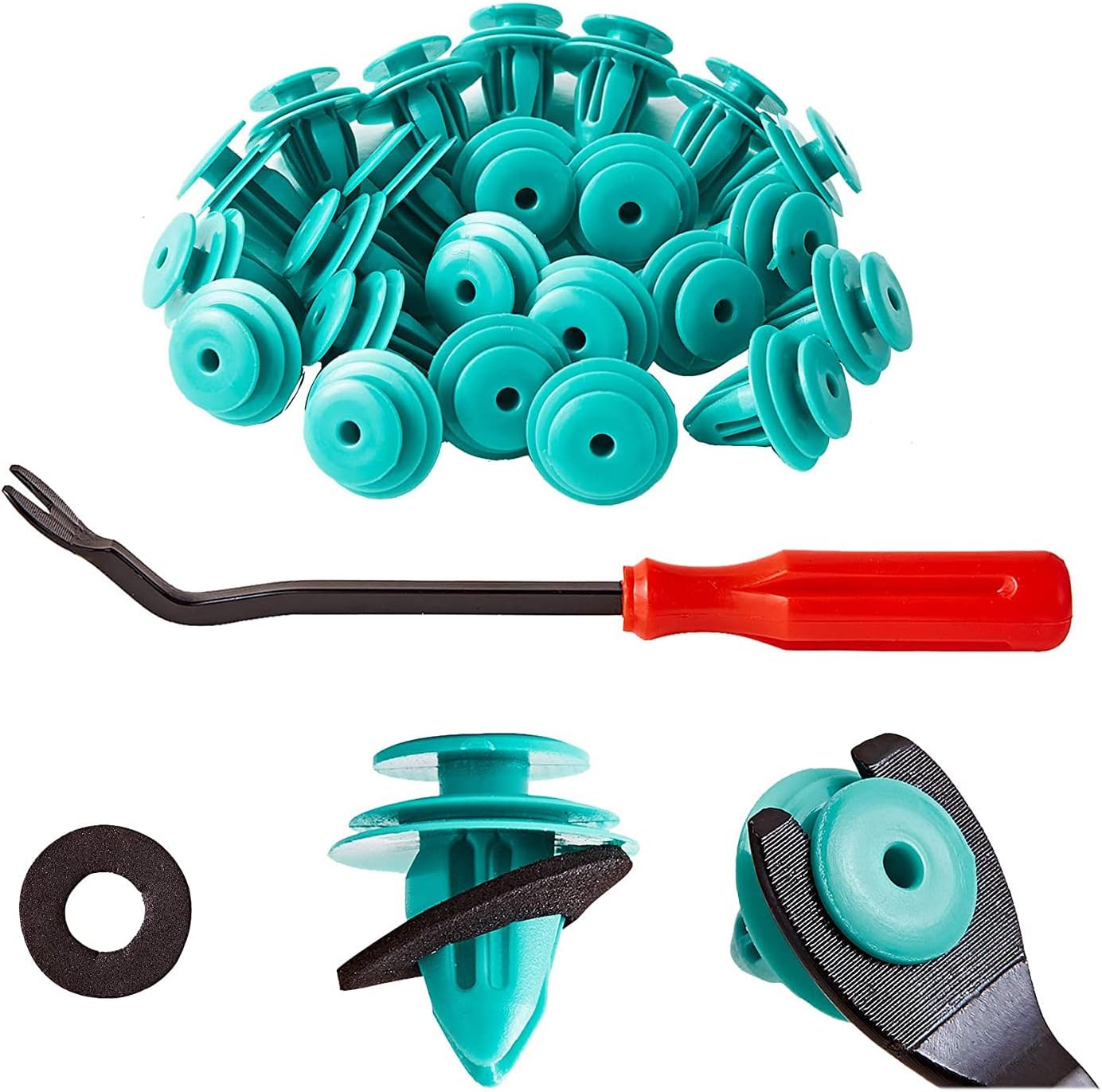100Pcs Trim Door Panel Retainer Clips, Car Push Fastener Clips, Door Trim Clips for Toyota Corolla Camry Sequoia Tundra Tacoma, Replace OEM: 90467-10188 with 1Pcs Plastic Fastener Remover