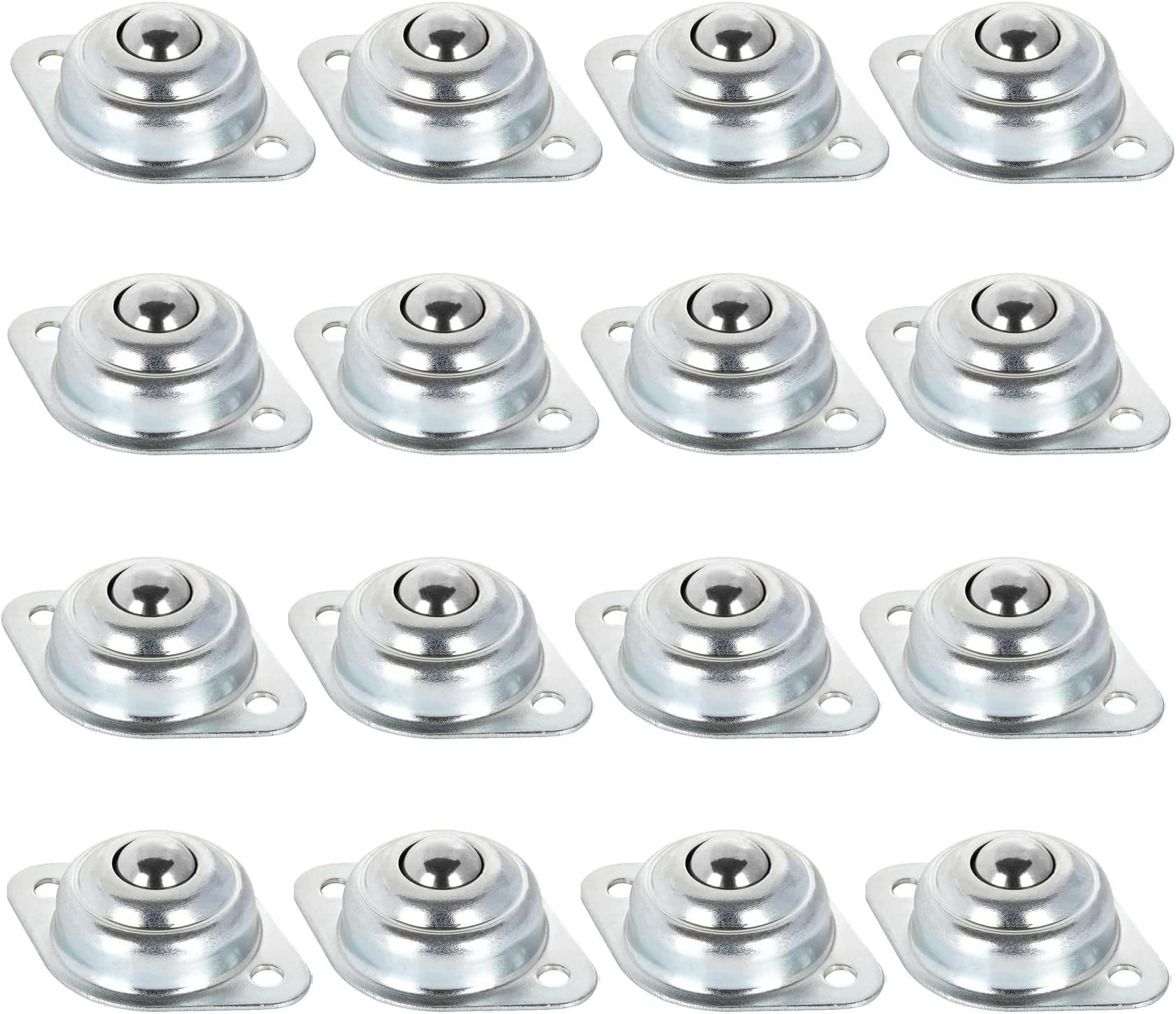 16 PCS 1/2 Inch Roller Ball Transfer Bearing, Flange Mounted Carbon Steel Round Ball Transfer Unit, Universal Rotation Ball Casters for Conveyor, Roller Stand, Transmission, Load Capacity 22 lbs