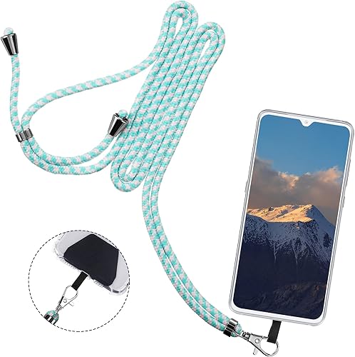 Miniatura 6 de Weewooday - 4 cordones universales para teléfono celular, cordón ajustable de nailon desmontable y 4 almohadillas negras y transparentes para la