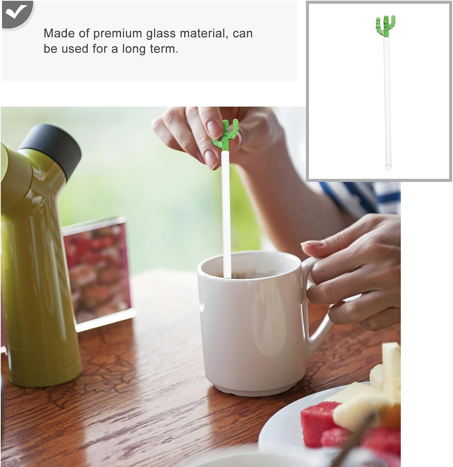 Creative Long Handle Cactus Glass Cocktail Drink Mixer Stirring Stick Juice Swizzle Rod for Bar and Party