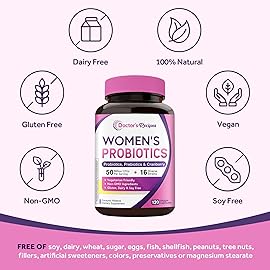 Doctor\'s Recipes Women\'s Probiotic, 120 Caps 50 Billion CFU 16 Strains, with Organic Cranberry, Shelf Stable, Delayed Release, No Soy Gluten Dairy