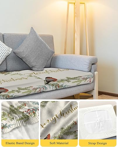 Miniatura 4 de Fundas elásticas de cojín para sofá de Navidad, seccional, individual, en forma de T, con parte inferior elástica, diseño de ramas de pino vintage,