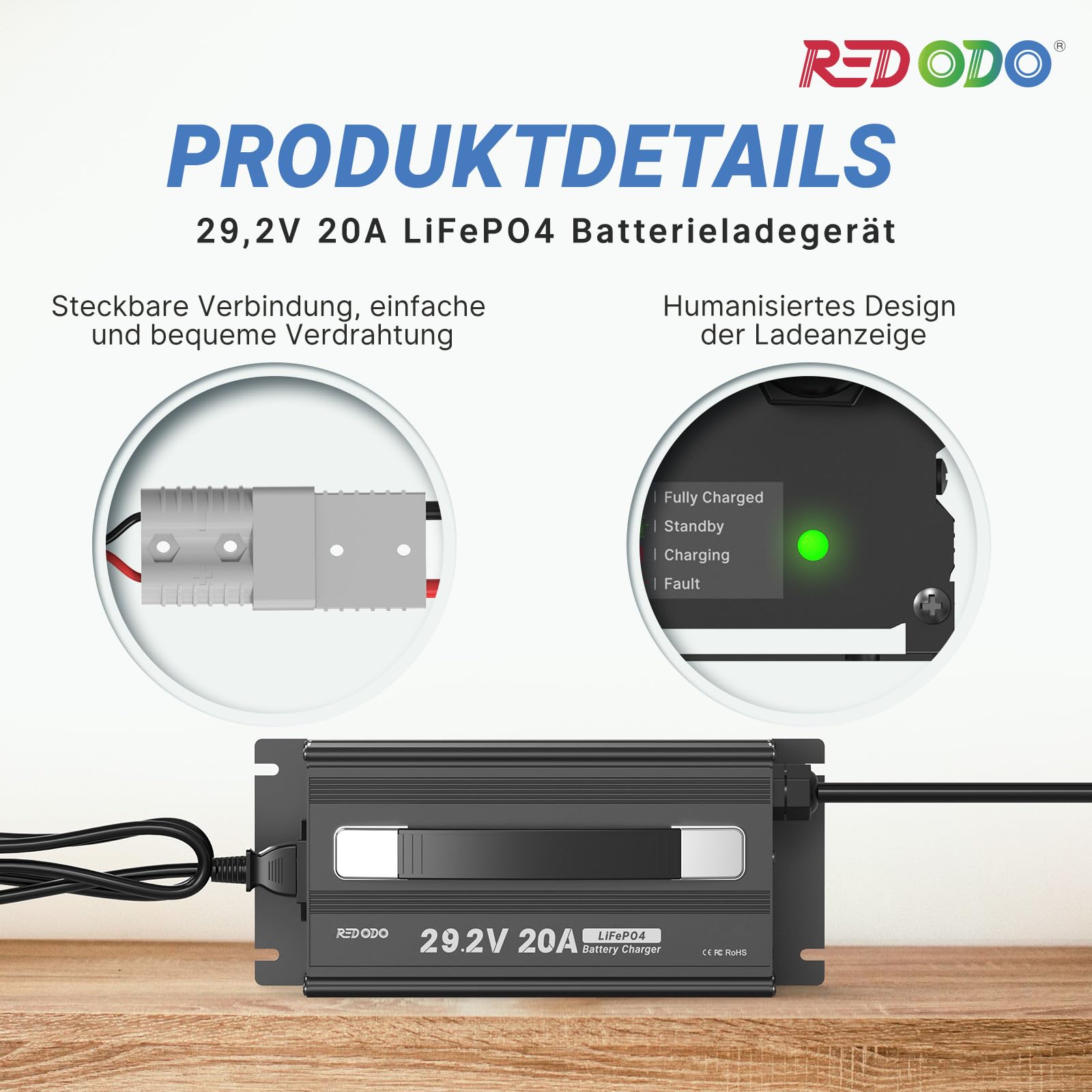 Redodo Akumulator litowy LiFePO4 24 V 100 Ah Bluetooth i zestaw ładowarek 29,2 V 20 A, 2560 Wh, do 15000 cykli, idealny do silników trollingowych, samochodów kempingowych, łodzi i domowych systemów