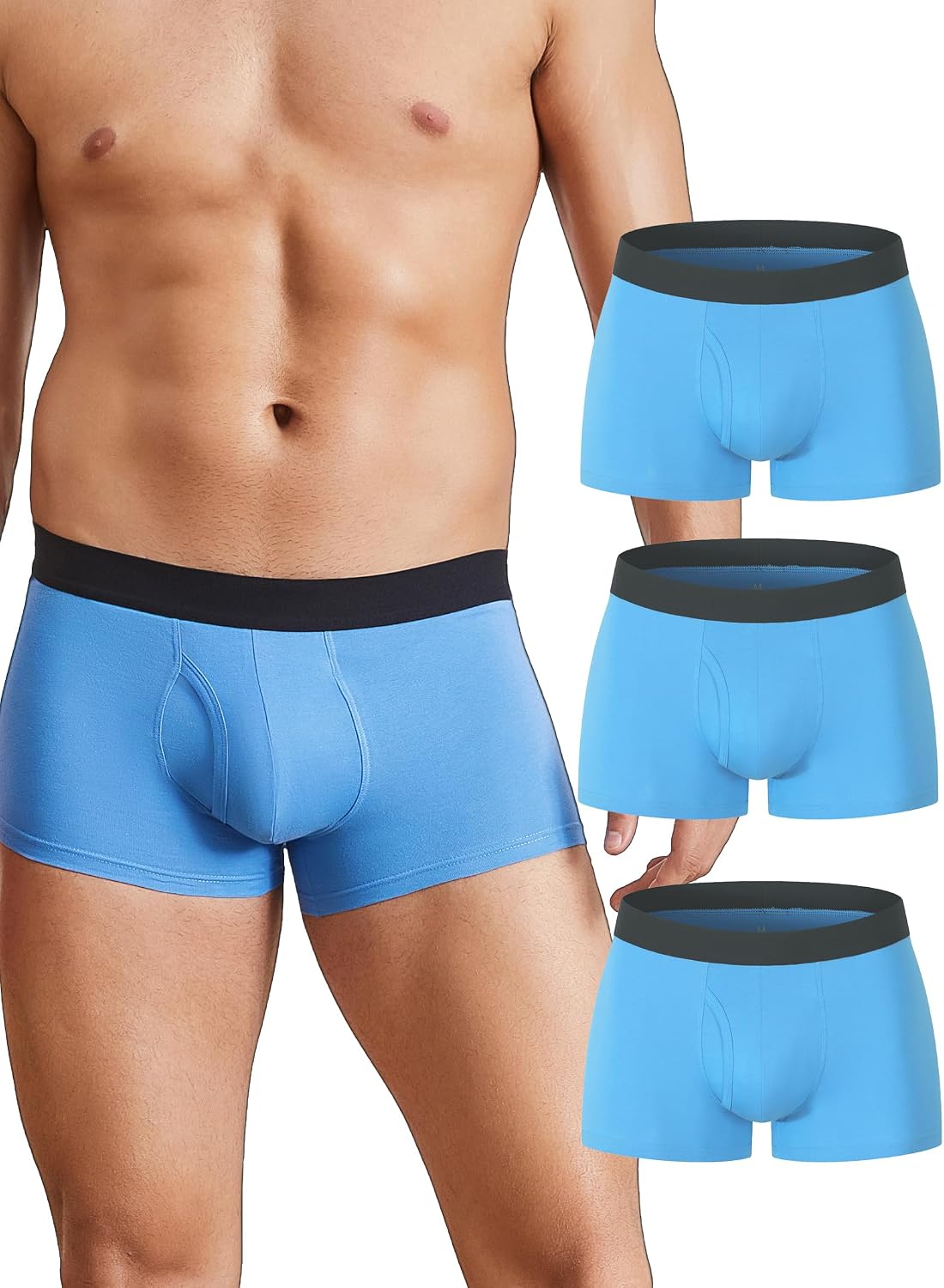 Men's Cotton Underwear Short Leg Underwear Pack Soft Waistband Open-fly No-ride-up Trunk Underpants 3 Pack