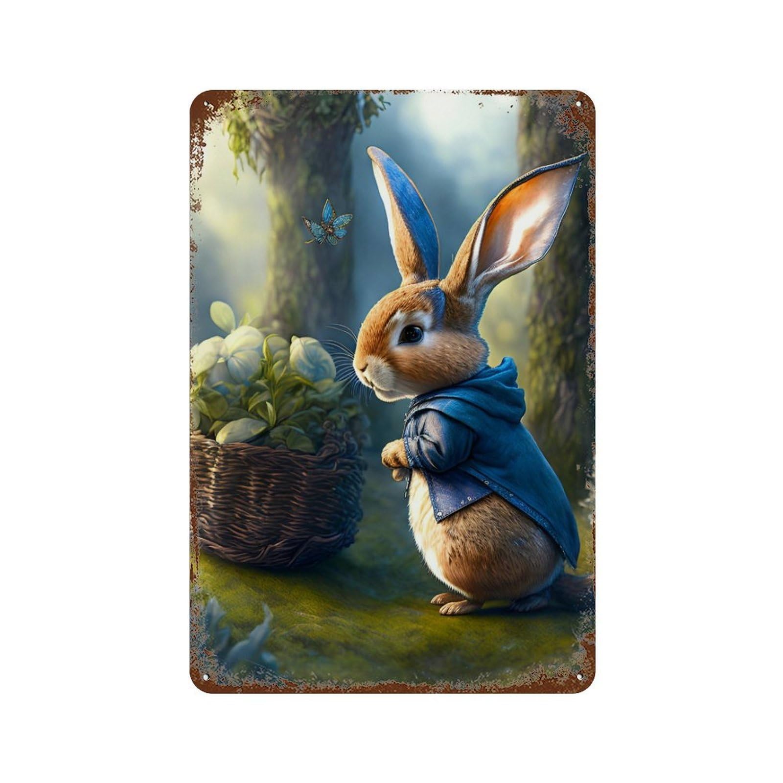 Rust Effect Peter Rabbit's Adventure in The Forest Weathered Tin Sign 11.8"x7.9", Retro Wall Decor for Garage, Bar And Workshop Decor