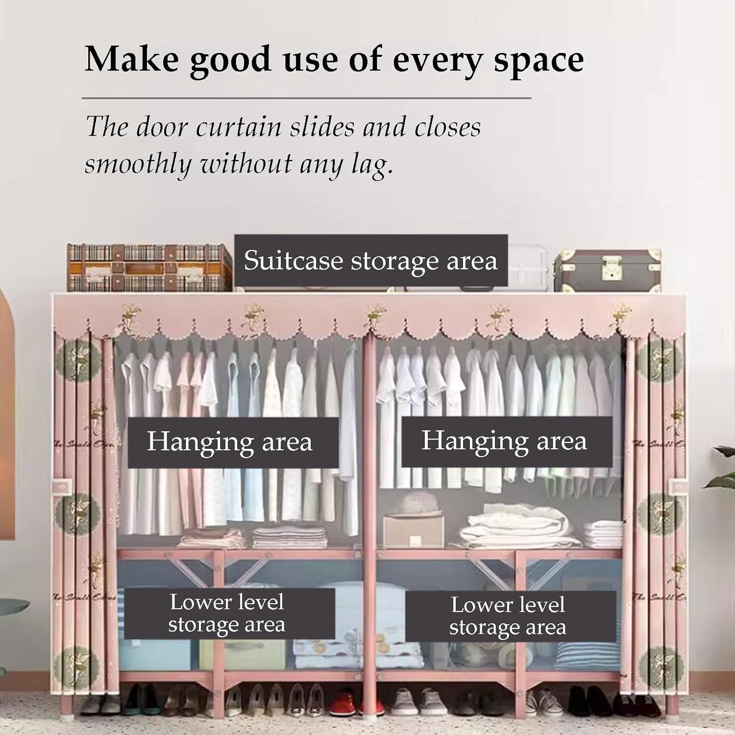 Portable Closet Portable Wardrobe Closet Steel Wardrobe Closet for Bedroom Hanging with Cloth Cover Standing Clothes Closet Folding Closet Spacious