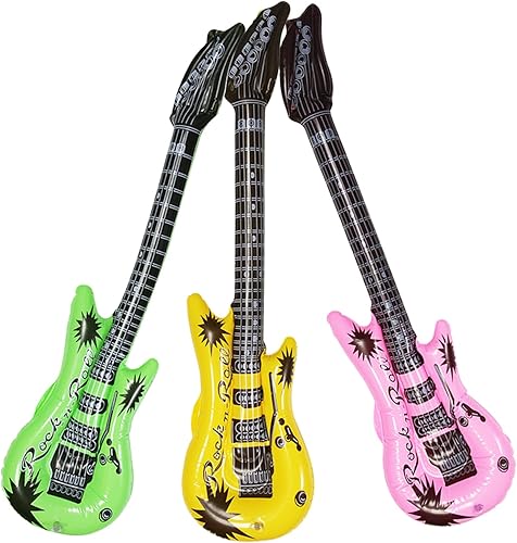 Miniatura 4 de Dr.dudu Guitarra inflable, impermeable, varios colores, decoración de fiesta (paquete de 6)
