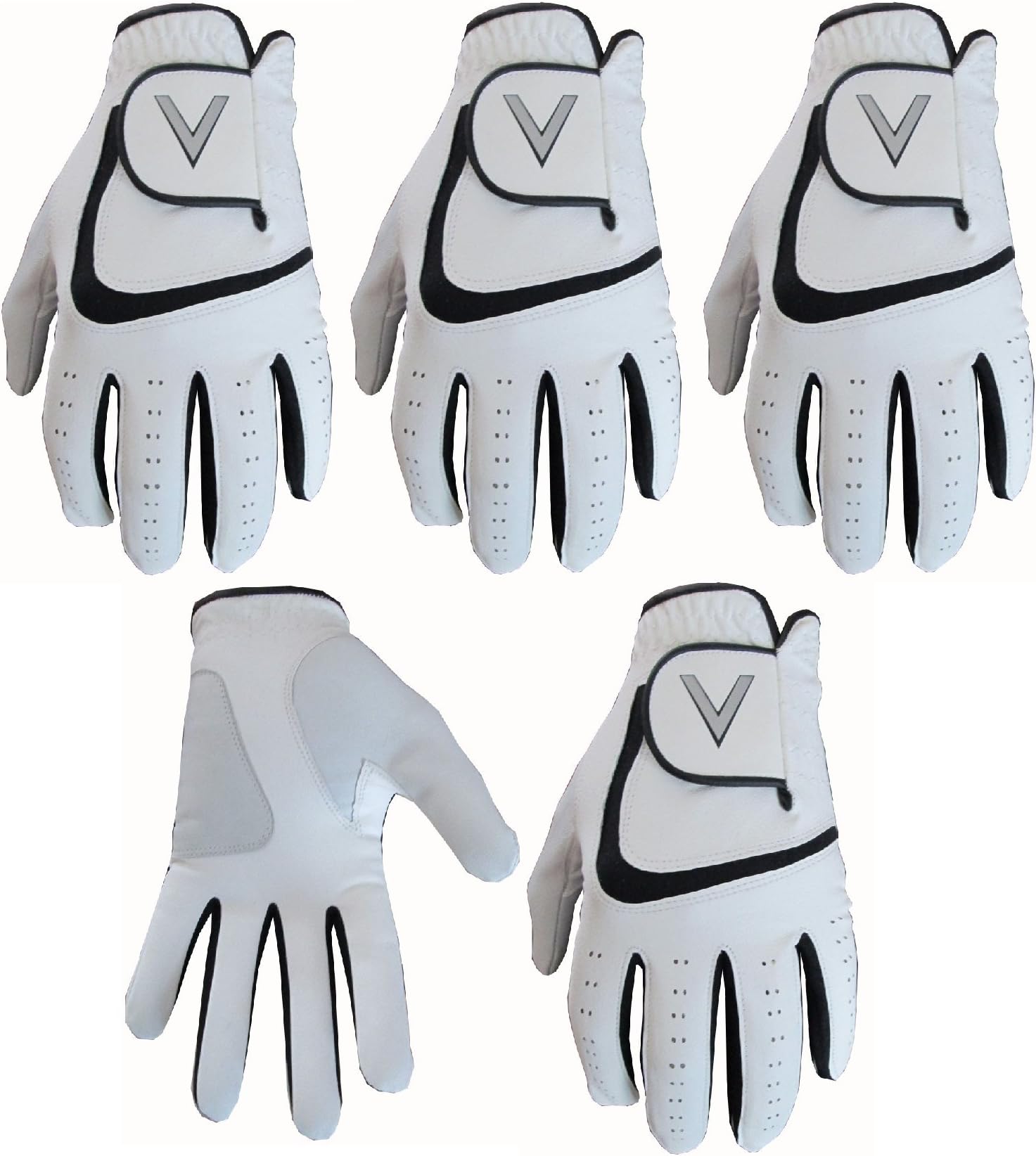 5 White Men's All Weather Golf Gloves Cabretta Leather Thumb & Palm Patch (Med/Lge L/H)