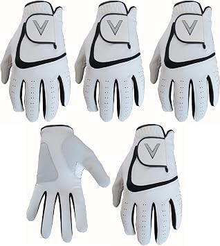 5 White Men's All Weather Golf Gloves Cabretta Leather Thumb & Palm Patch Med/Lge L/H