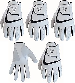 5 White Men\'s All Weather Golf Gloves Cabretta Leather Thum