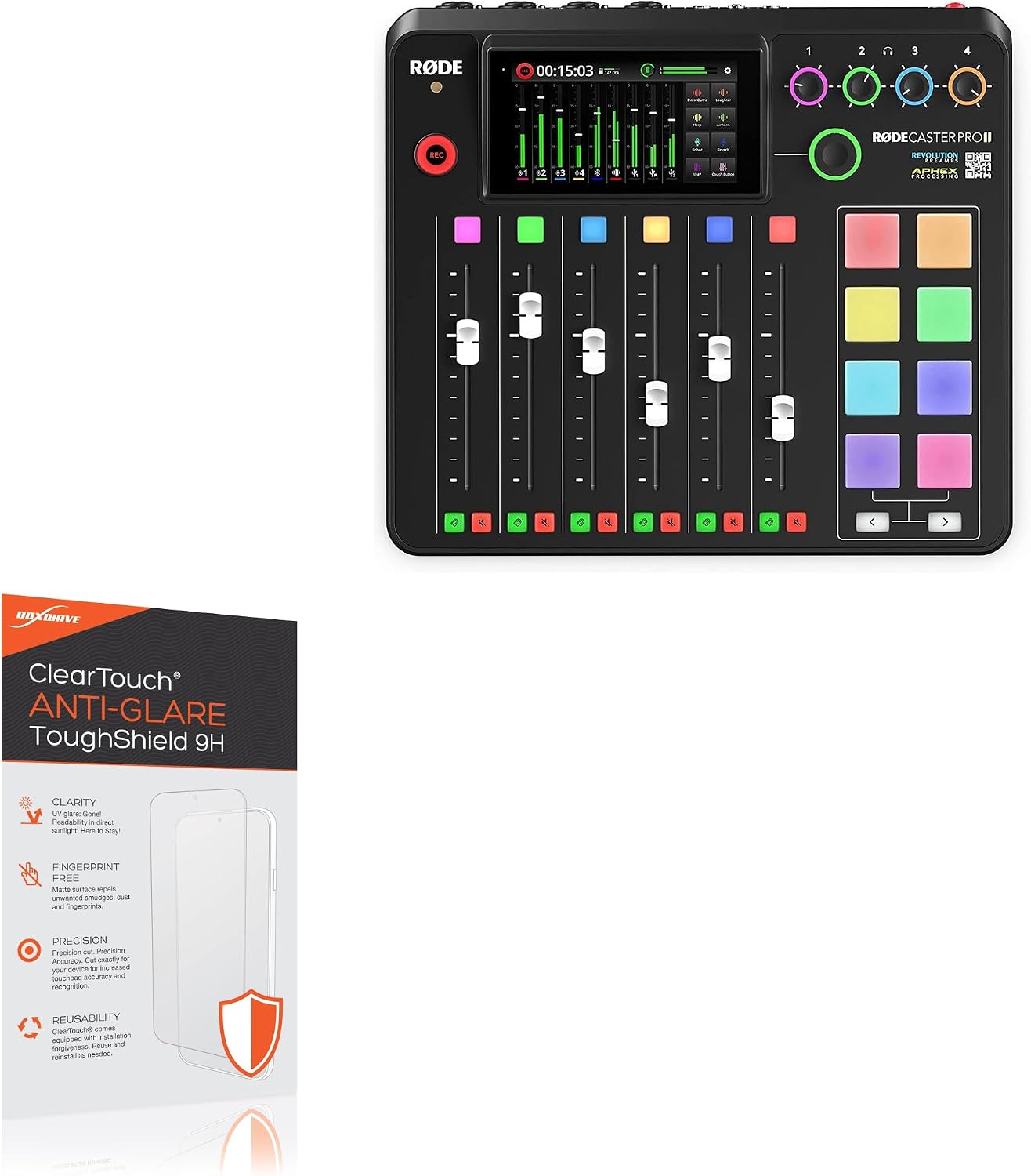 BoxWave Screen Protector Compatible with RODECaster Pro II - ClearTouch Anti-Glare ToughShield 9H (2-Pack), Anti-Glare 9H Tough Flexible Film Screen Protector