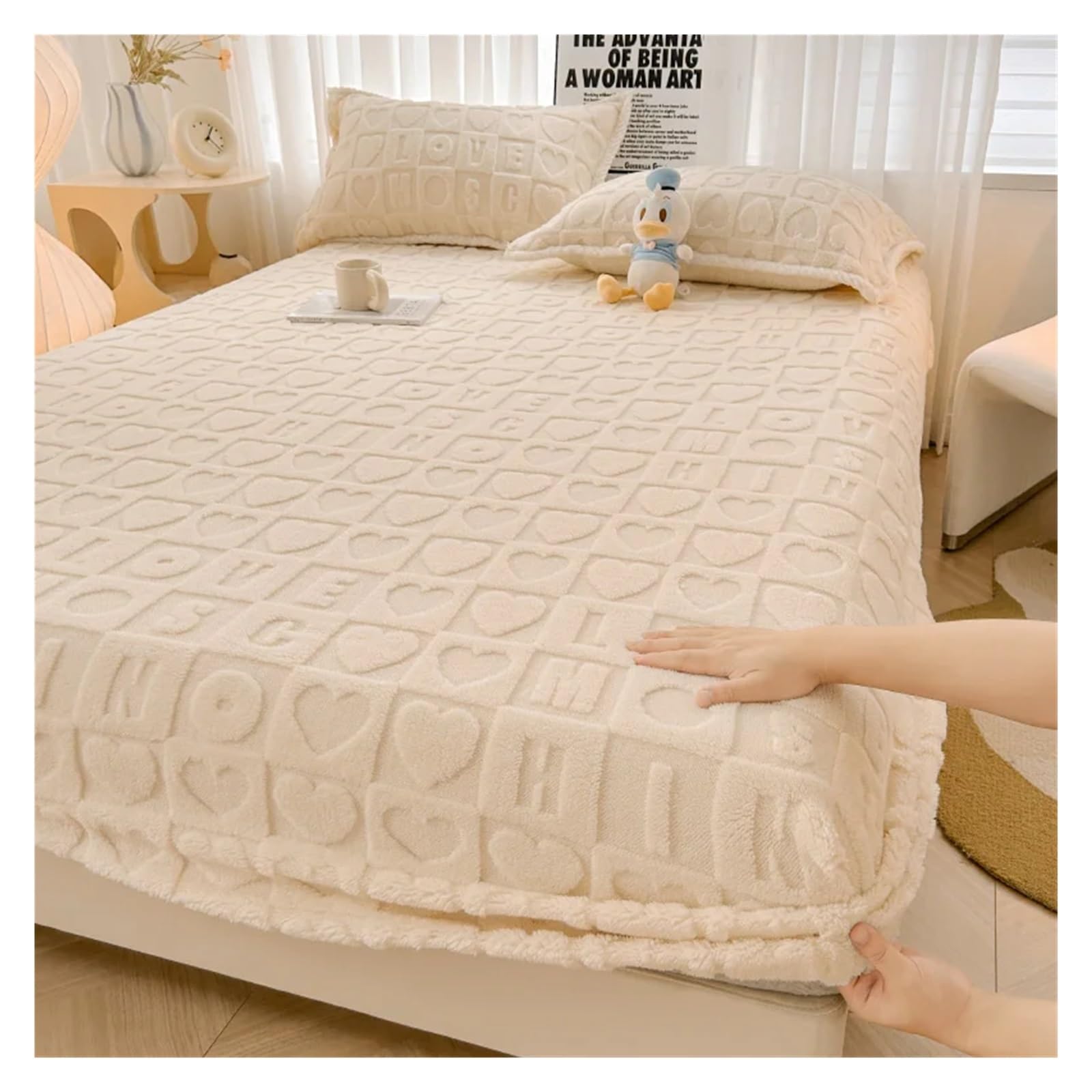 Jacquard Bed Cover Velvet Fitted Sheet Plaid Style Bedsheets постельное белье Warm Mattress Protectors(No Pillowcase) For Use In Homes and Hotels(Langmanzimu bai,90x200x30cm)