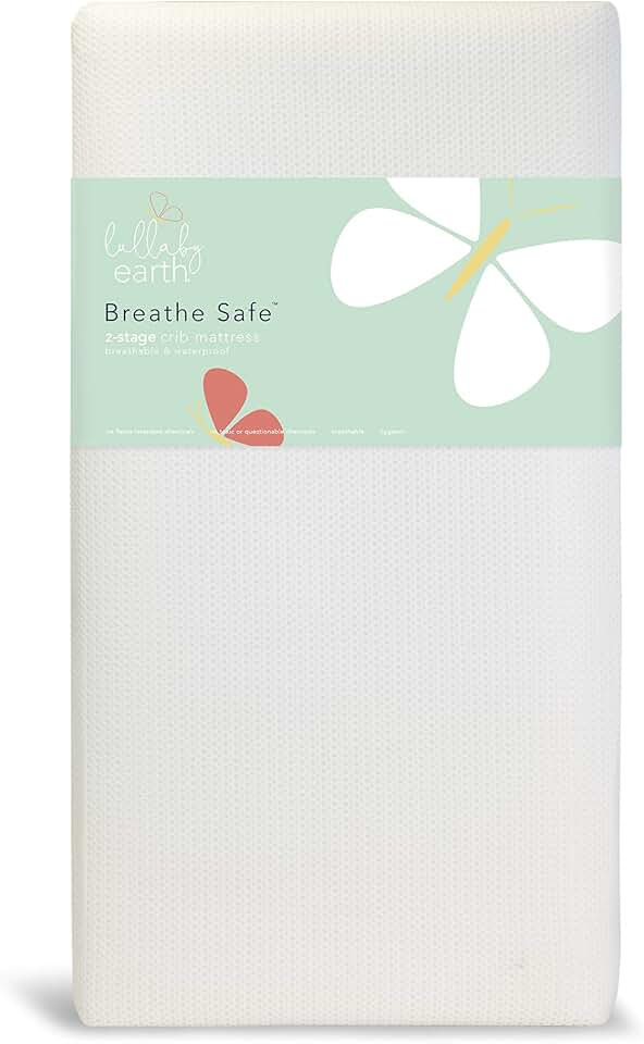 Lullaby Earth Breathe Safe 2-Stage Breathable Crib Mattress - Chemical Free, Dual Firmness Natural Mattress with Removable Washable Protector - Packaging May Vary MADE SAFE