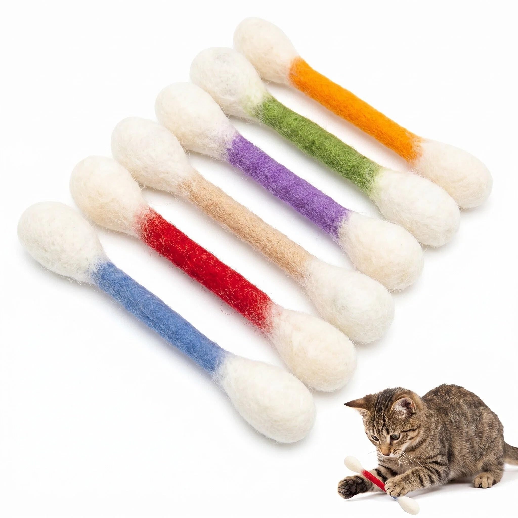 6 Pcs Giant Q Tip Cat Toy with Catnip, Cotton Swabs Cats Toys for Indoor Anxiety Digestive, Durable Kitten Chew Toys Teething Sticks, Big Interactive Felt Kitty Kicker Play Lover Gift Accessories