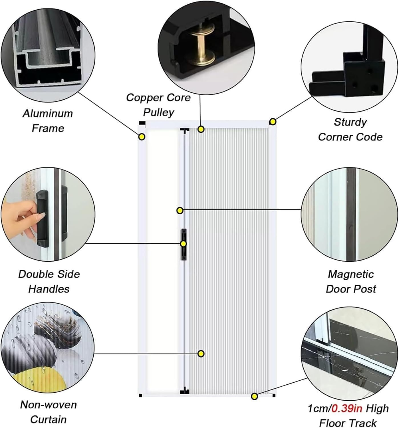 Porte Pliante alvéolée à Pousser-Tirer de Hauteur 75 79 83 87 90 94 po, Portes accordéon Blanches pour intérieur et extérieur (100 x 190 cm / 39,3 x 75 po)