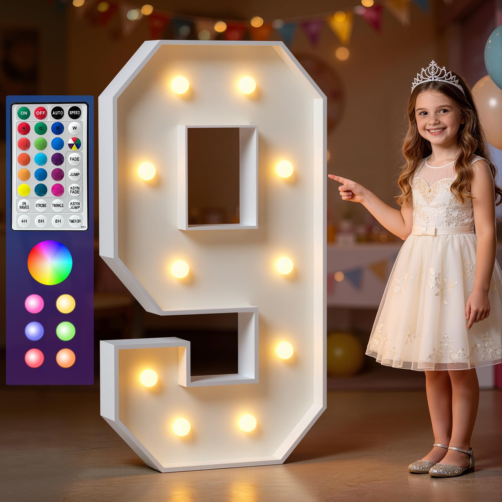 Marquee Numbers Colorful, 4ft Light Up Number 9, 18 Colors Changing LED