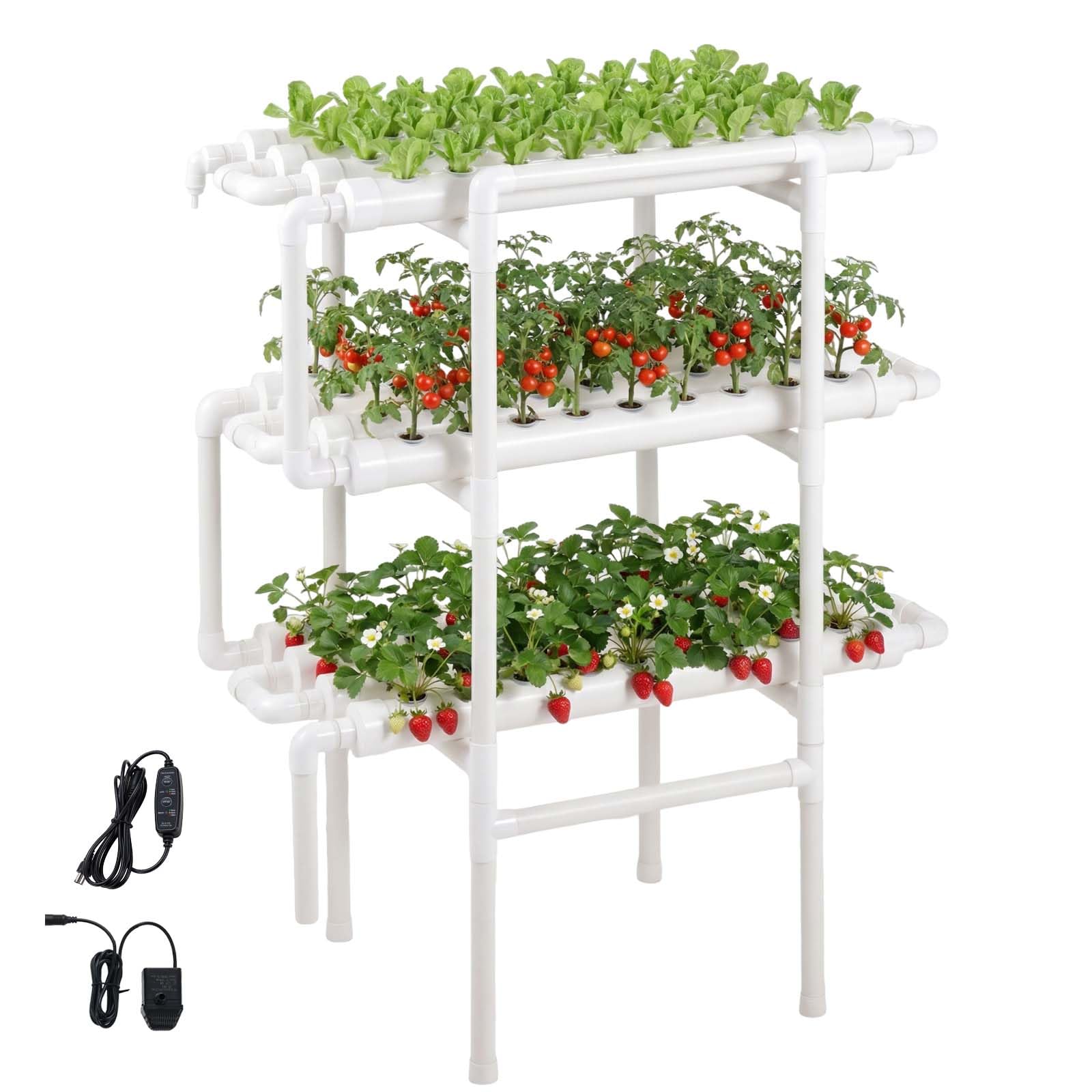 VEVOR Kit de Culture Hydroponique NFT Système Hydroponique à 3 Niveaux avec 108 Emplacements pour Jardin Intérieur Culture de Légumes Fruits Herbes, Tubes en PVC-​U Anti-​Lumière, Irrigation Programmée