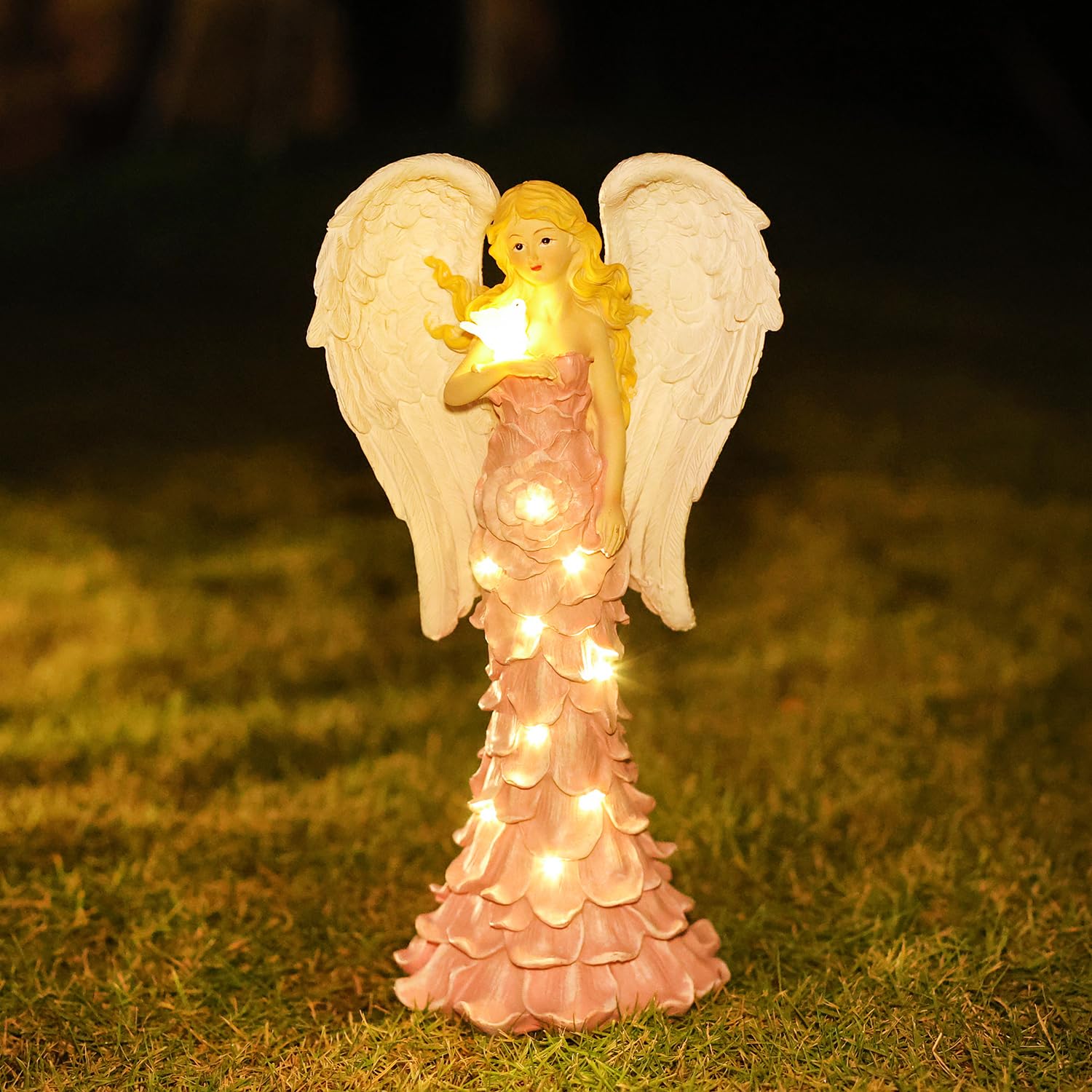 Houdezhu Solar Angel Garden Statues Outdoor with LED Lights –Garden Angel Figurine- Outdoor Lawn Decor Garden Figurine for Patio, Balcony, Yard,