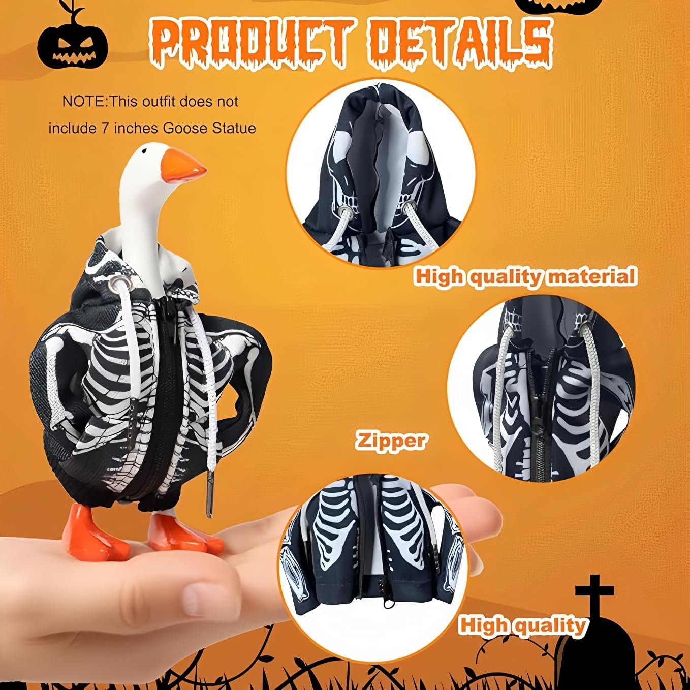Desk Goose Outfits 7 Inch – Mini Goose Hoodie Skull Style, Funny Desk Goose Clothes Accessories for 7" Goose Statue, Cute Halloween Decoration & Gift for Goose Lovers