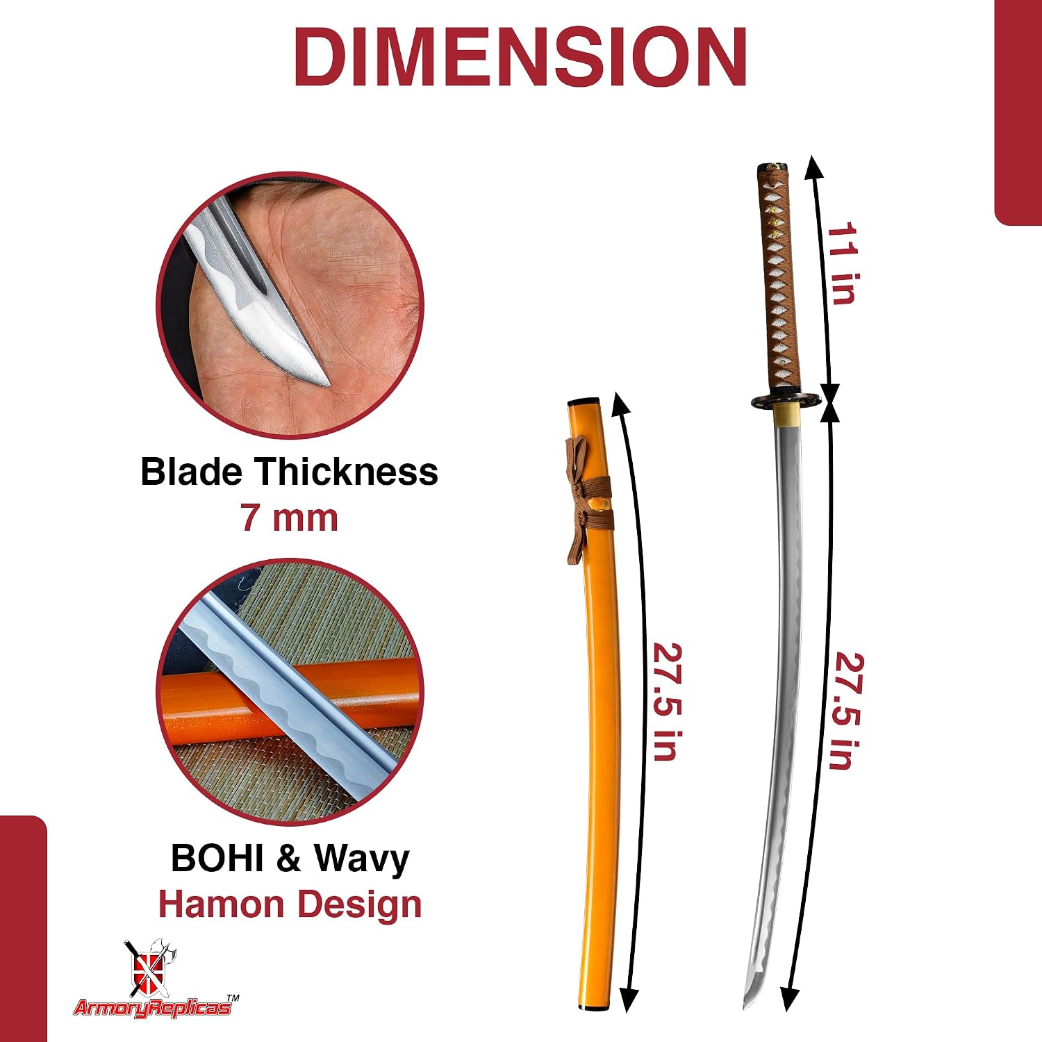 Armory Replicas™ - Handcrafted Full Tang Samurai Katana Collection - 1045 High Carbon Steel Blades - Razor-Sharp Edge, Wave Hamon - Traditional Japanese Design