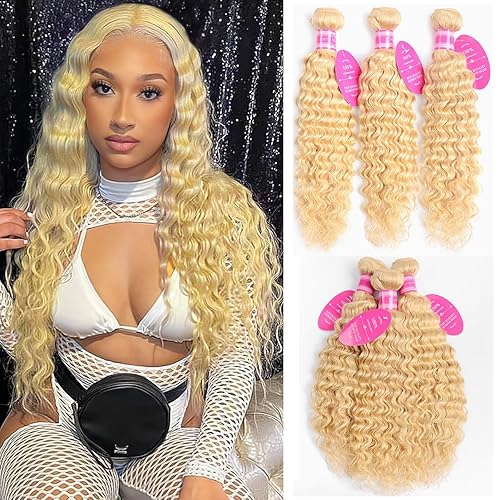 Miniatura 7 de Extensiones de cabello humano ondulado profundo, 3 paquetes de ondas de agua rizadas brasileñas (18, 20, 22 pulgadas), cabello 100% sin procesar